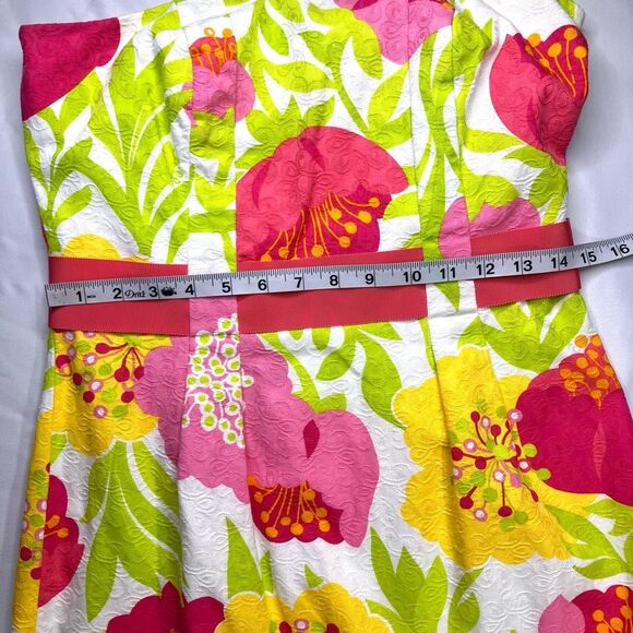 Lilly Pulitzer Strapless Floral Jacquard Dress – Pink Yellow Green – Size 6 - Picture 9 of 12